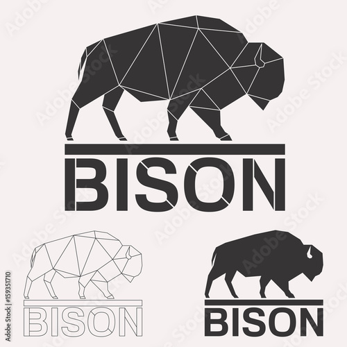 Bison bull cow geometric lines silhouette isolated on white background vintage design element set