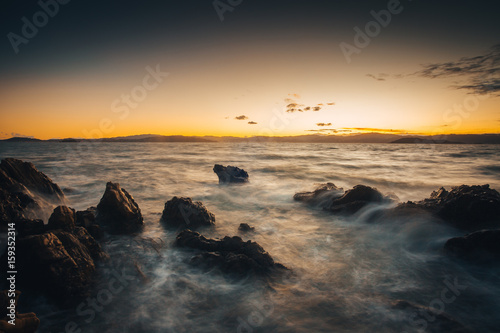 Waves against the rocks in Eastbourne  New Zealand