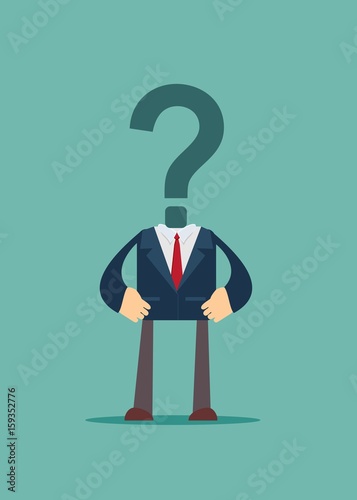 Businessman with Question Mark Head . Stock flat vector illustration.