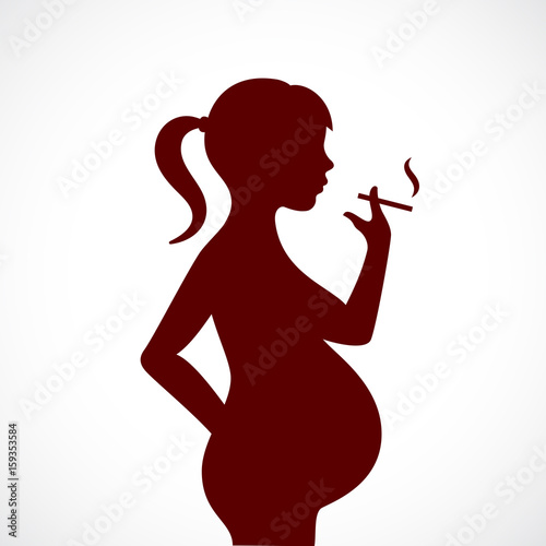 Smoking pregnant woman vector silhouette