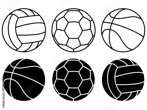 Sport balls set on white background. Vector icons. Football, bas