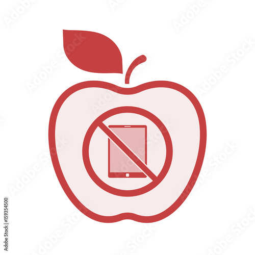 Isolated apple with  a tablet pc  in a not allowed signal