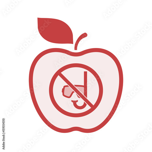 Isolated apple with  a diving glasses and a snorkel  in a not allowed signal