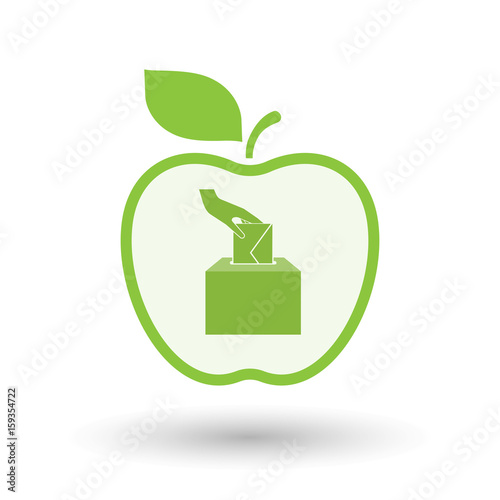 Isolated apple with  a hand inserting an envelope in a ballot box