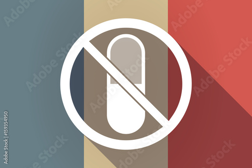 Long shadow France flag with  a pill  in a not allowed signal