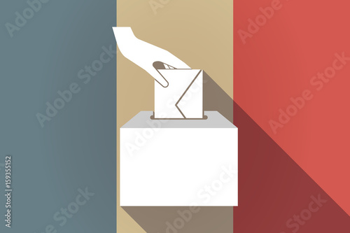 Long shadow France flag with  a hand inserting an envelope in a ballot box
