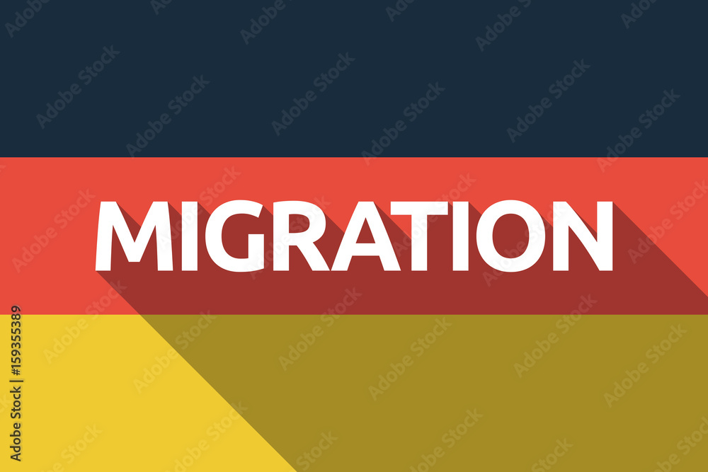 Long shadow Germany flag with the text MIGRATION Long shadow Germany flag with the text MIGRATION