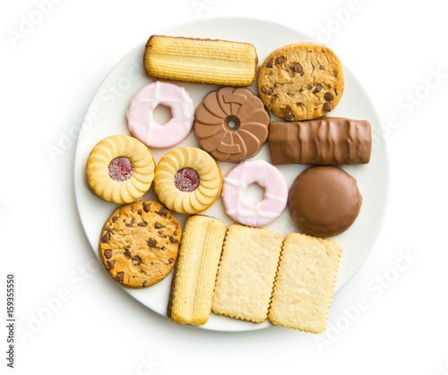 Various sweet biscuits on plate.