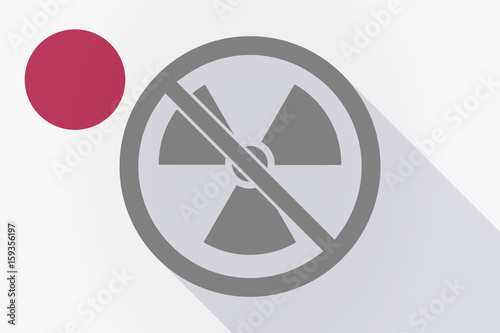 Long shadow Japan flag with  a radioactivity sign  in a not allowed signal