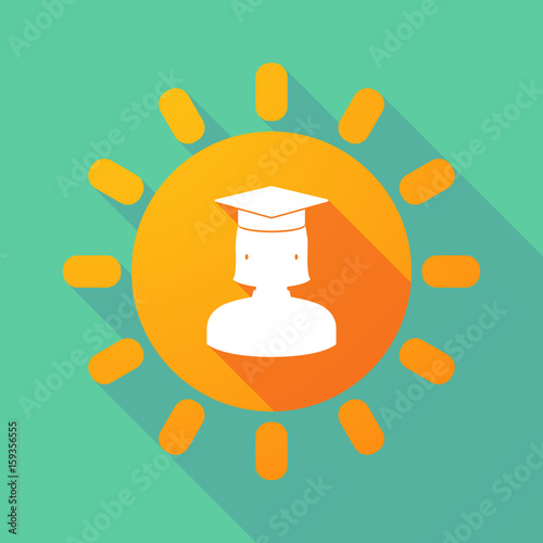 Long shadow Sun with  a female graduated student
