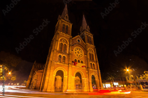 Night View of Notre Dame Cathedral, Ho Chi Minh City, Vietnam