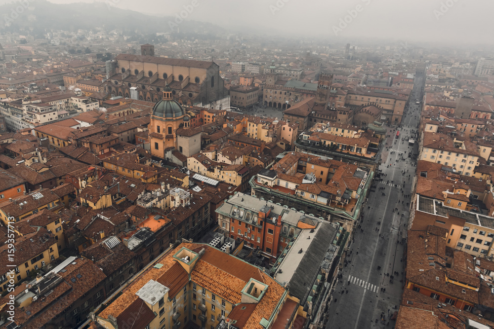 Fototapeta premium Panoramic view of foggy Bologna Italy