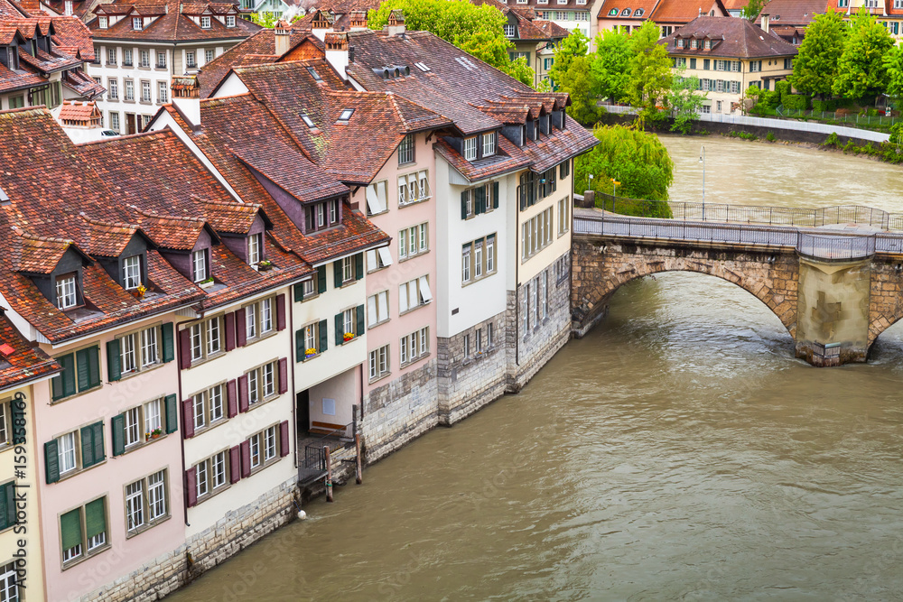 Living houses along Aare river coast, Bern