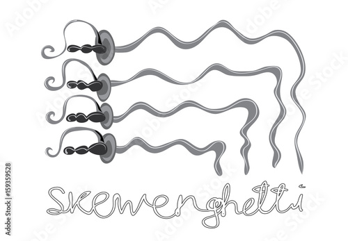 Funny curves skewerghetti/ Vector concept with wavy bent Skewer sword similar to spaghetti 