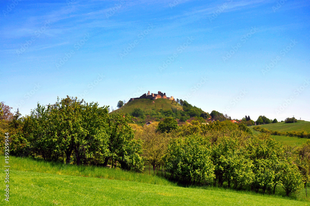 Myjava district with Branc castle ruin on a hill in nature