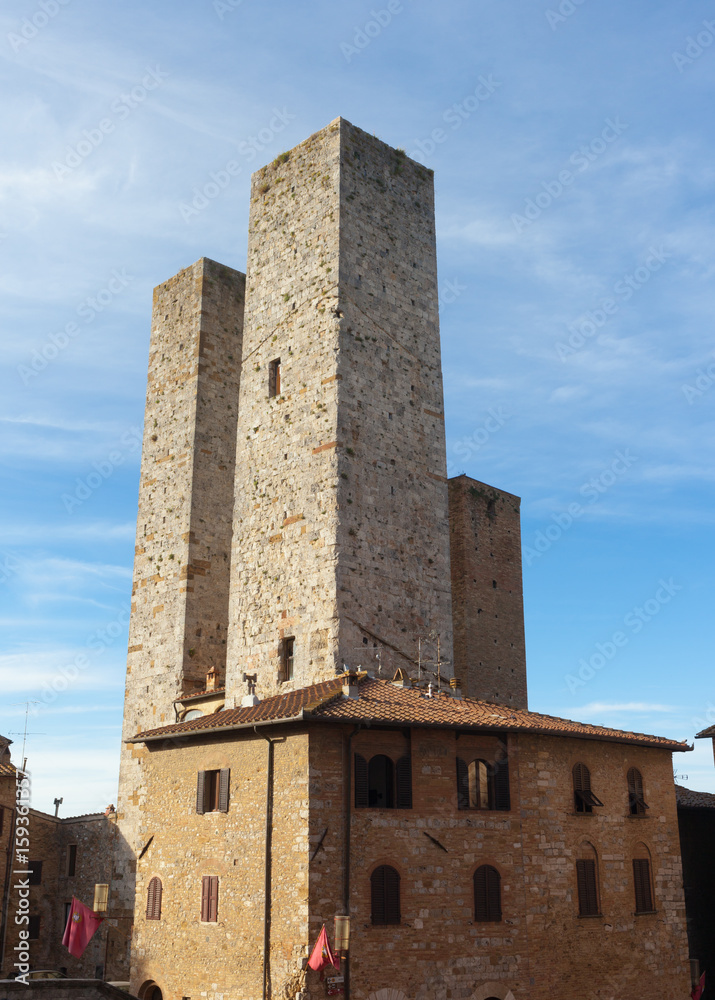Architecture of San Gimignano, small medieval village of Tuscany in the province of Siena.