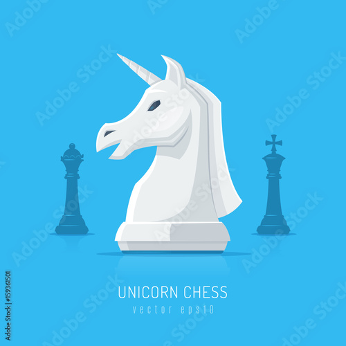 White unicorn as knight chess figurine vector illustration in flat style