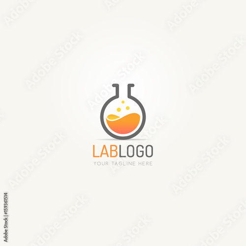 Beaker orange liquid icon logo template vector illustration