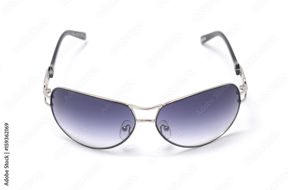 Sunglasses with blue glass in an iron frame isolated on white Sunglasses with blue glass in an iron frame isolated on white