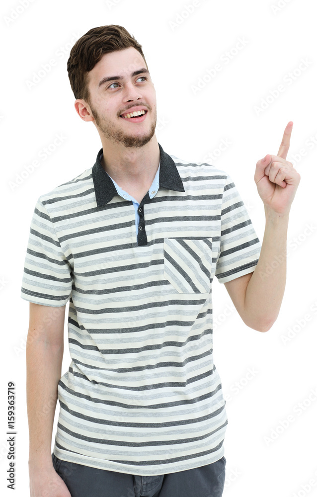 Young man pointing at something with his finger Young man pointing at something with his finger
