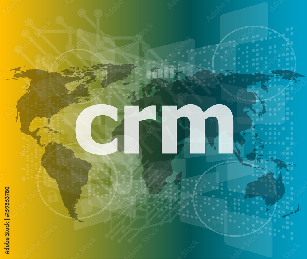 crm word, backgrounds touch screen with transparent buttons. concept of a modern internet crm word, backgrounds touch screen with transparent buttons. concept of a modern internet