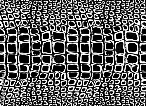 Pattern texture repeating seamless monochrome black and white. Crocodile skin. vector animal cobra, skin, pattern, snakeskin, python. Fashion, painting, abstract. Animal background