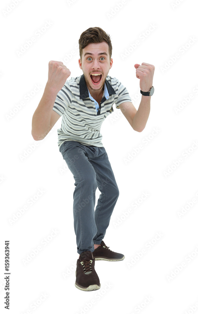 Happy businessman celebrating his success over white background. Happy businessman celebrating his success over white background.