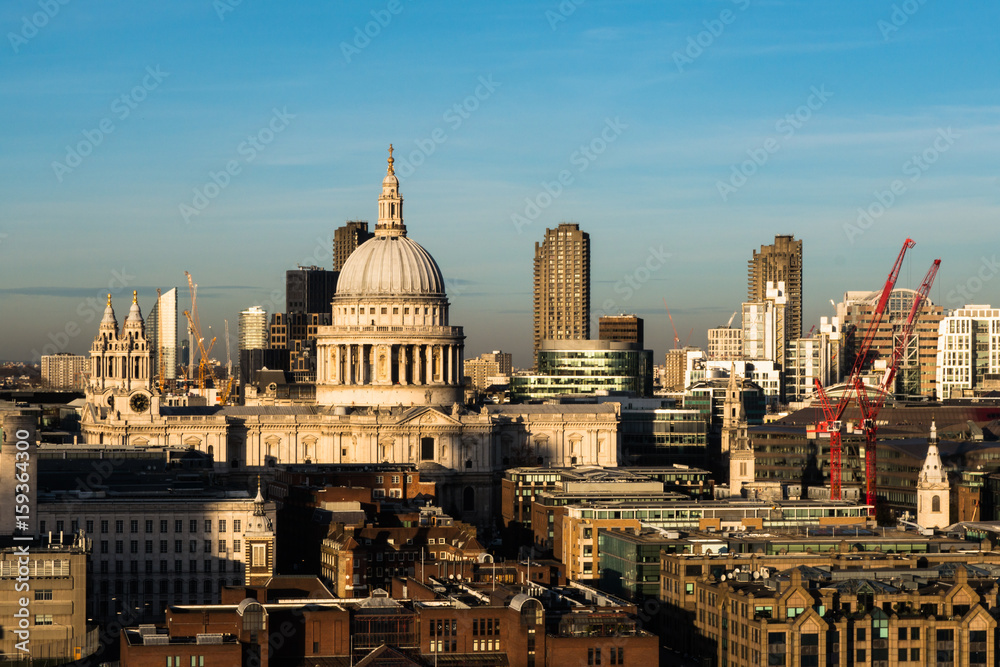 London skyline with view over St Pauls Cathedral and Barbican
