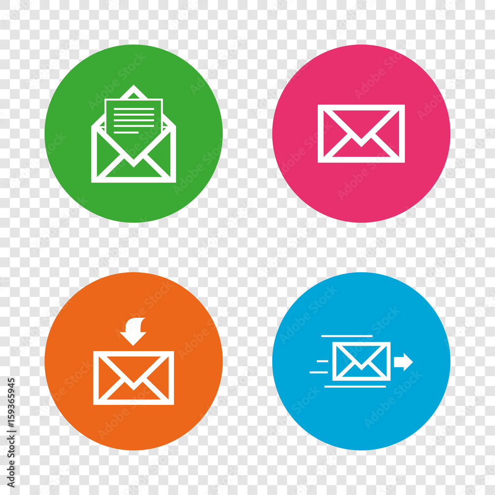 Mail envelope icons. Message document symbols. Mail envelope icons. Message document symbols.