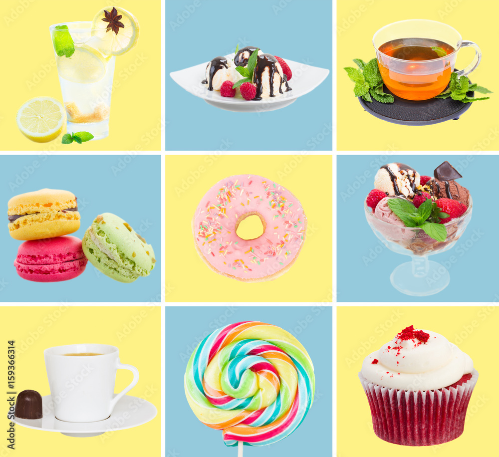 set of summer deserts minimal flat lay style set of summer deserts minimal flat lay style