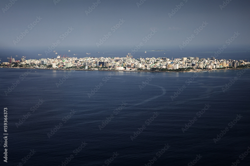 Male Maldivian capital from above, sky view