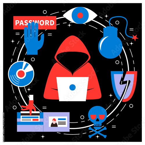 Vector concepts for hacking, computer security and cyber crimes