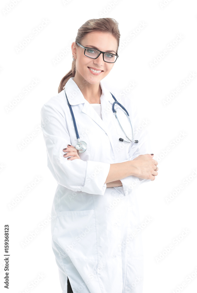 Confident female doctor looking at camera ang smiling. Confident female doctor looking at camera ang smiling.