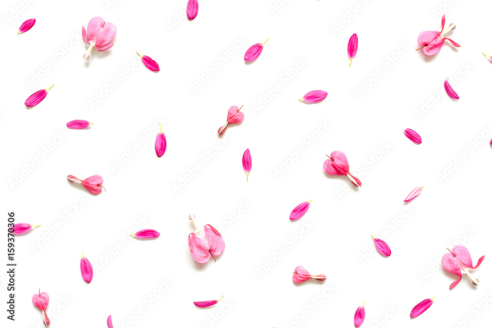 composition of pink petals and heart shaped buds