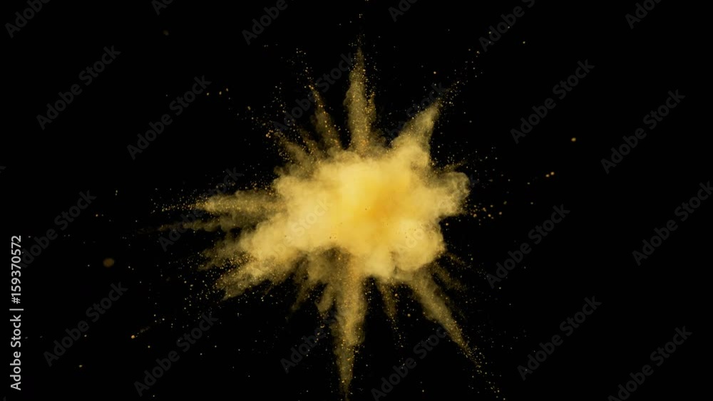 Colorful powder/particles fly after being exploded against black background. Shot with high speed camera, phantom flex 4K. Slow Motion. Included 2 different color versions.
