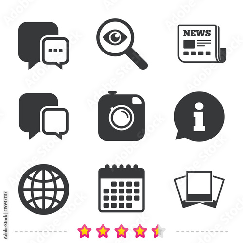 Social media icons. Chat speech bubble and Globe.