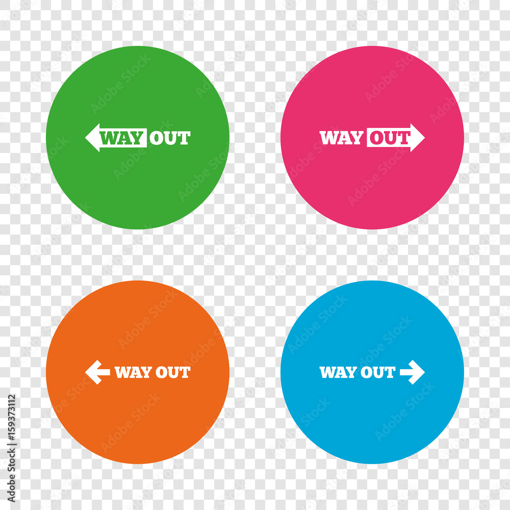 Way out icons. Left and right arrows symbols. Way out icons. Left and right arrows symbols.