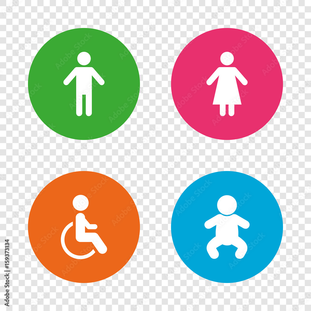 WC toilet icons. Human male or female signs. WC toilet icons. Human male or female signs.