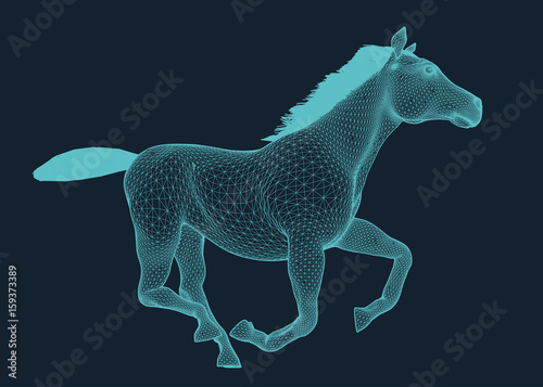 horse running in wire frame style
