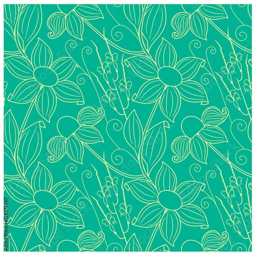 Seamless floral yellow pattern on blue stock vector illustration