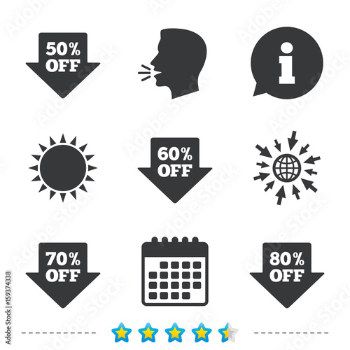 Sale arrow tag icons. Discount off symbols.