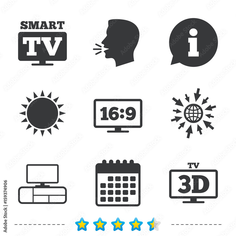 Smart TV mode icon. 3D Television symbol. Smart TV mode icon. 3D Television symbol.