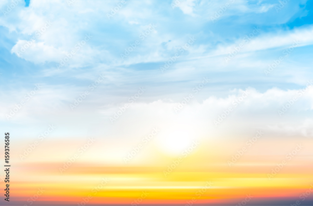 Sunset sky background with transparent clouds. Vector illustration - obrazy, fototapety, plakaty 