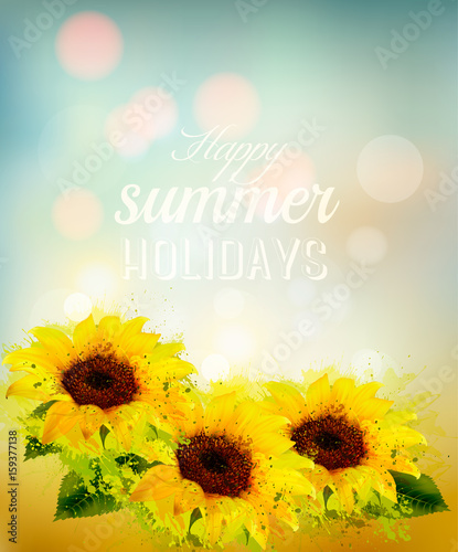 Fototapeta Naklejka Na Ścianę i Meble -  Nature background with yellow sunflowers. Vector