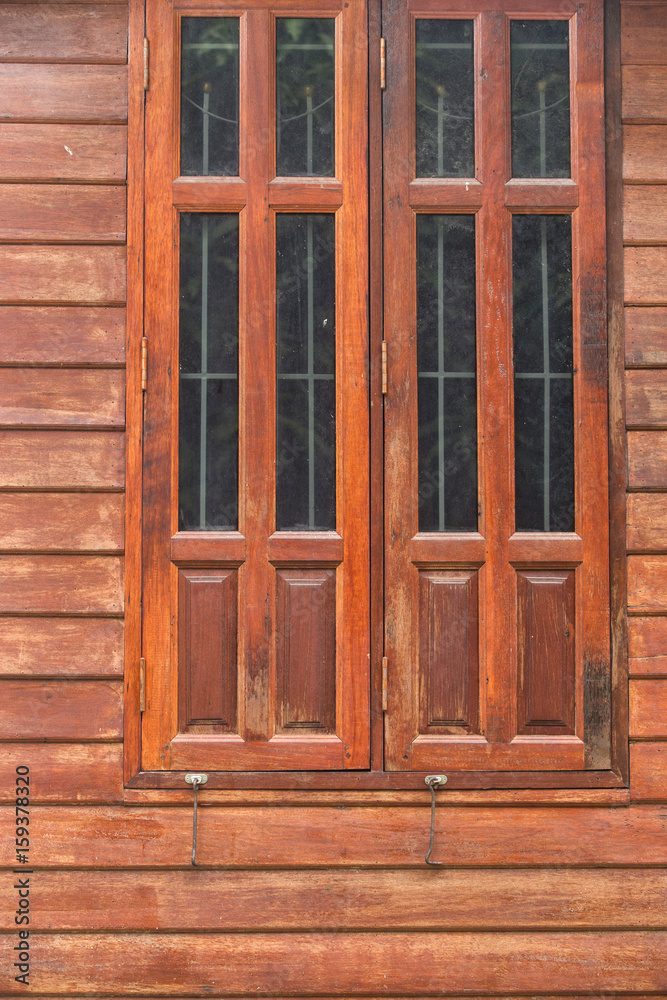 Old wooden window. Thailand traditional style.