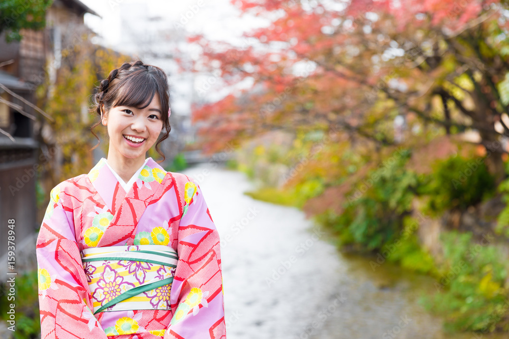 portrait of young asian woman waering kimono in autumn portrait of young asian woman waering kimono in autumn