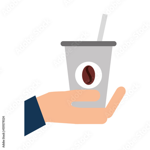 hand human with coffee plastic cup icon vector illustration design