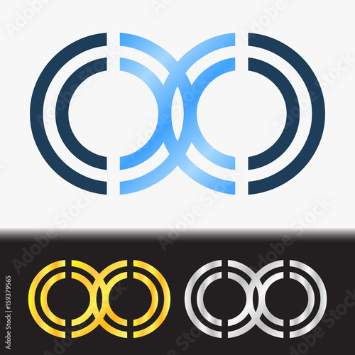Initial letter OO elegant gold reflected lowercase logo template in black background