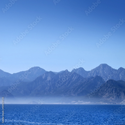 mountains over clear blue sky.