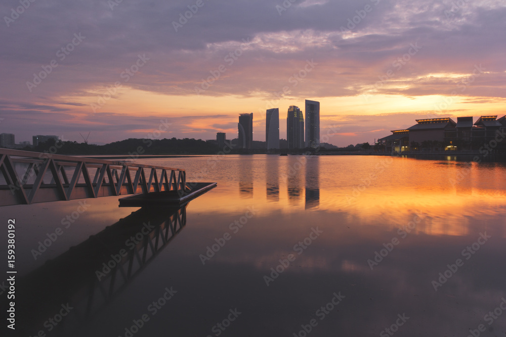 Beautiful reflection and colors during sunrise. A travel concept.